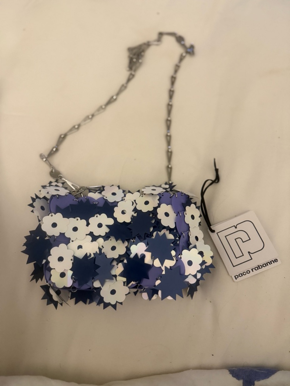 Paco Rabanne Purple, White & Navy Floral Sequin Mini Bag